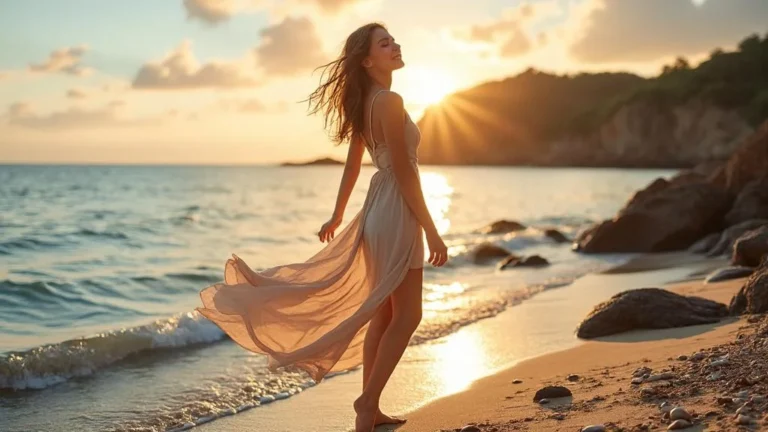 Sentir le vent du bassin en portant ma première robe midi fluide couleur sable