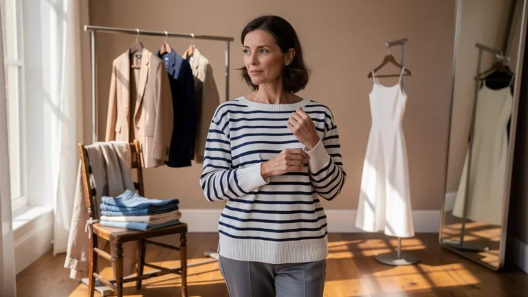 Test visuel d’une marinière intemporelle portée avec plusieurs tenues variées pour l’article mode