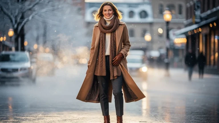 Femme élégante en superposition de vêtements d'hiver pour rester au chaud avec style en hiver