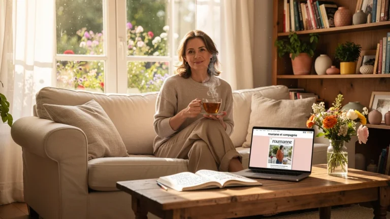 Portrait naturel d’une rédactrice lifestyle féminine dans un intérieur chaleureux chez roumane et compagnie